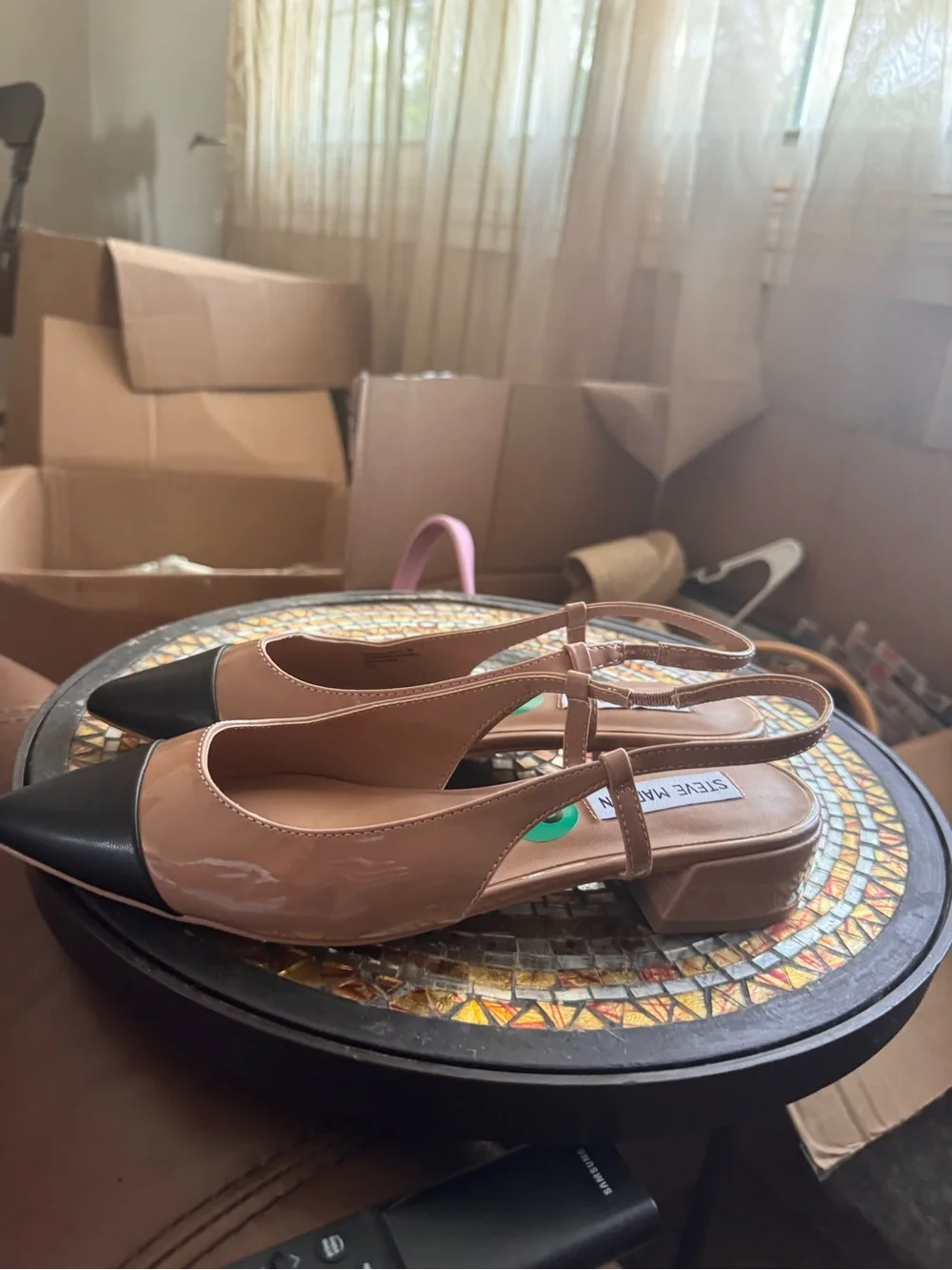 Steve Madden Nude and Black Pointed Slingback Flats
